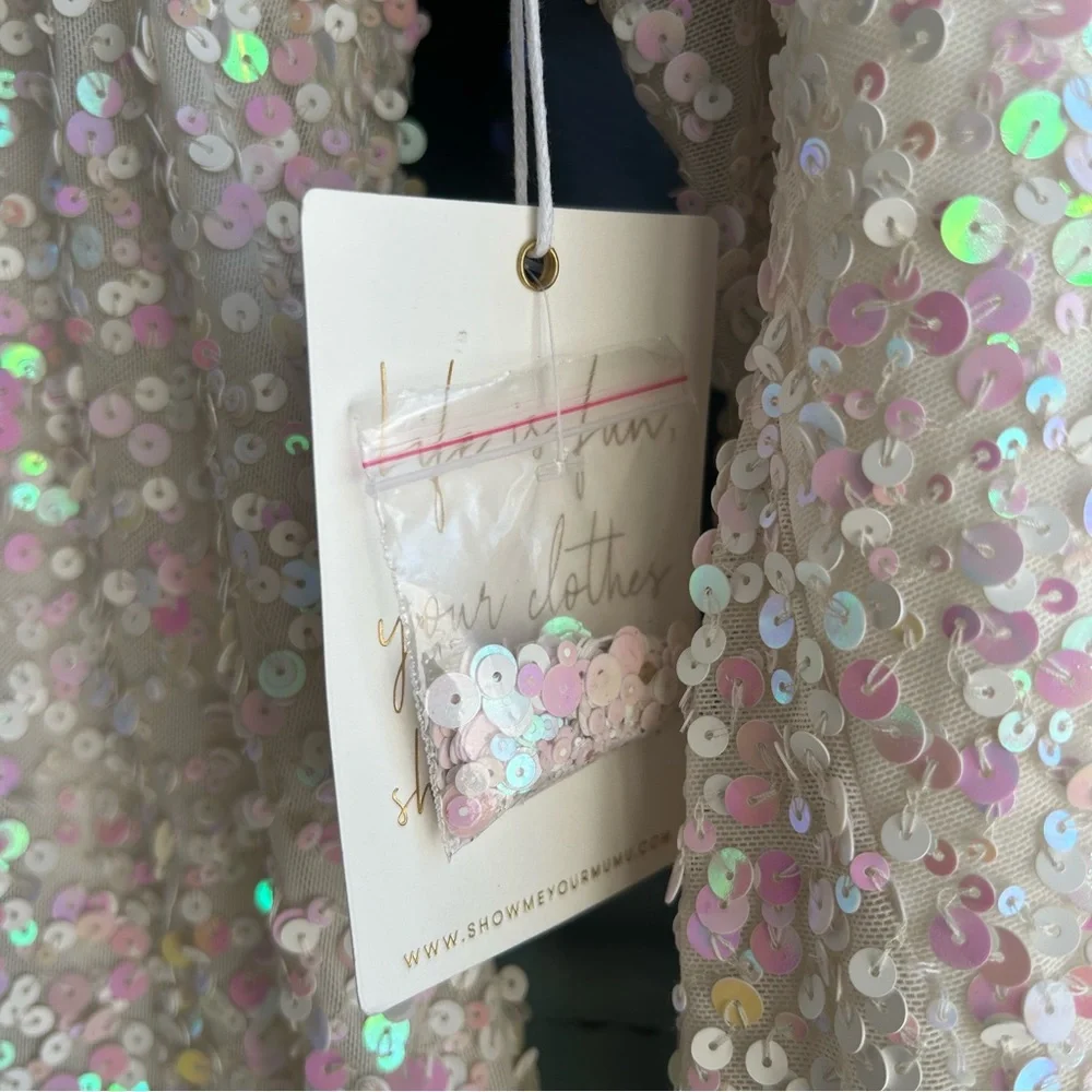 NWT Show Me Your MuMu Kidman Mini Dress Long Sleeve Iridescent Sequin White M - Picture 10 of 14